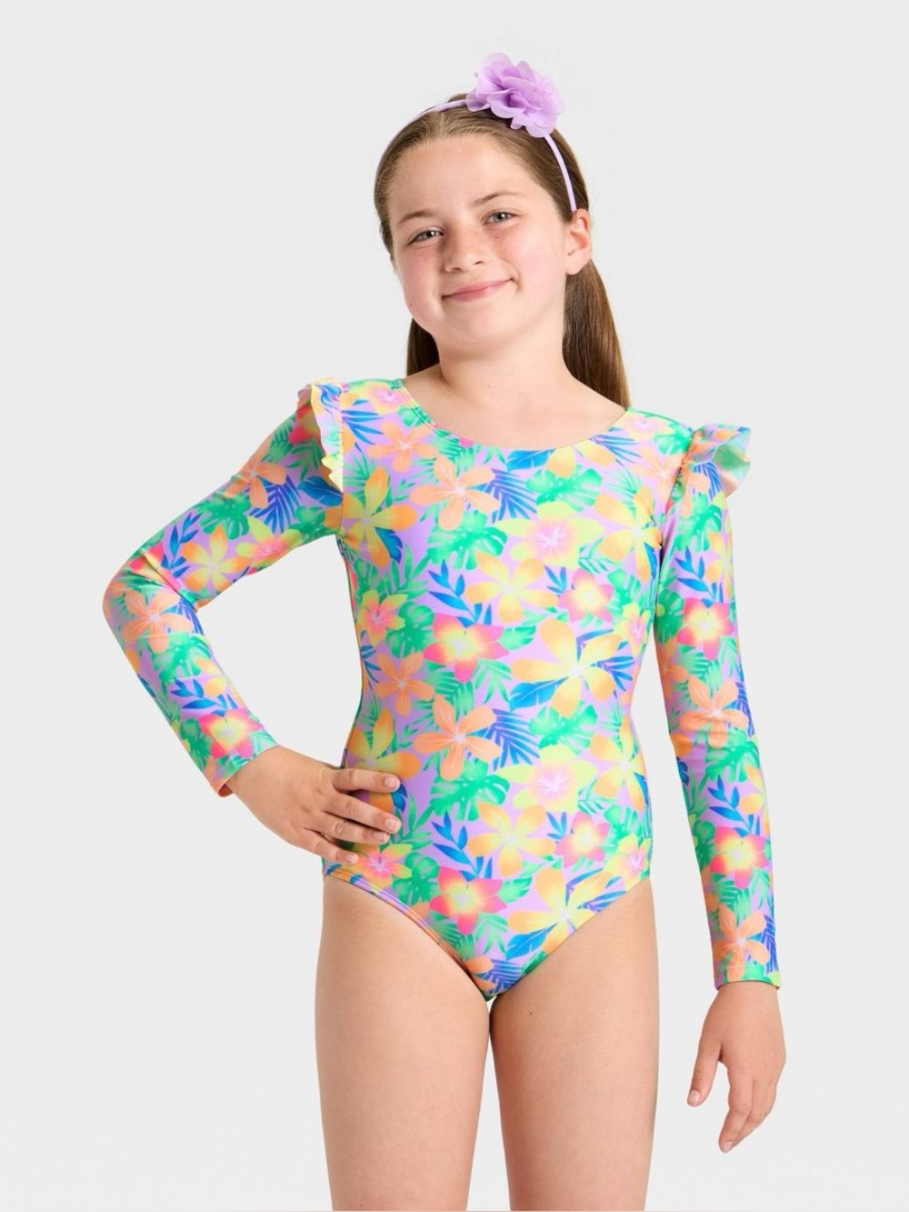 CAT & JACK | Dreamy Tropical Floral 1pc L/S swimsuit bathing/swim suit one piece